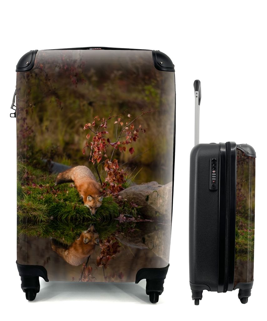 MuchoWow Koffer Handgepäck Trolley Rollkoffer Kleine Reisekoffer mit 4 Rollen - Fuchs - Wald - Wasser - Cabin Size < 55x40x23 cm & 55x40x20 cm -...