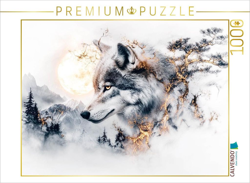CALVENDO Puzzle Im Schatten des Mondlichts erwacht der Wolf zum Leben | 1000 Teile Lege-Größe 64x48cm Foto-Puzzle für glückliche Stunden