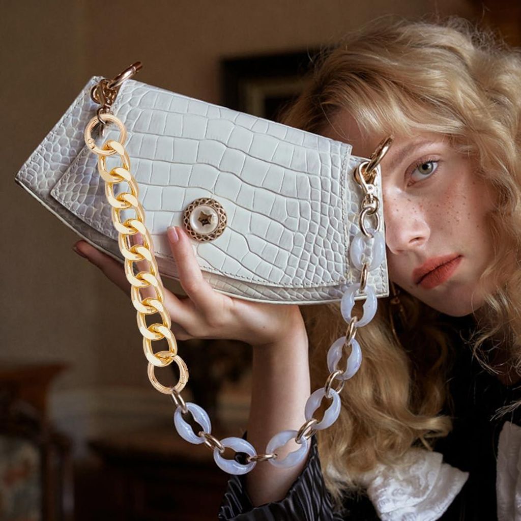 Set aus 2 kurzen Geldbörsenbandverlängern, 16 cm - Silberne Taschenaccessoires mit Feder und Ring.