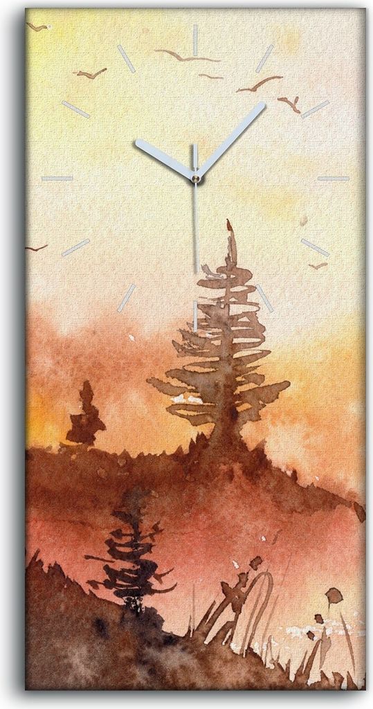 Wandkunst Leinwand Bild Uhr Geräuschlos 30x60 Gemälde Aquarelle Wald Bäume Kunst - weiße Hände