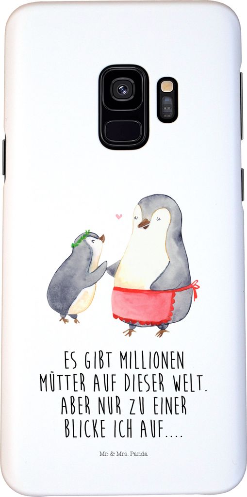 Mr. & Mrs. Panda Samsung Galaxy S9 Handyhülle Pinguin mit Kind - Weiß - Geschenk, Handy Schutzhülle, Muttertag, Familie, Hülle, Tochter, Mutter...