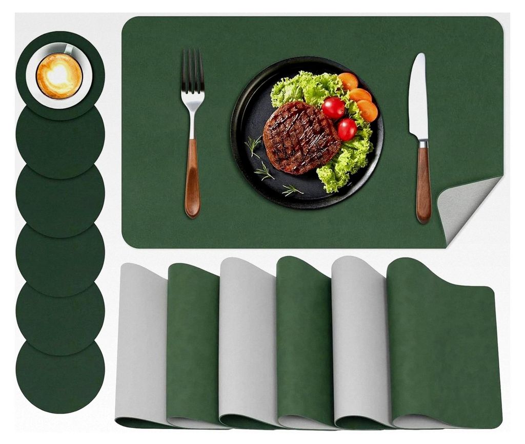 Doppelseitige Tischsets aus Kunstleder, 6er Set, 44,5 × 30 cm