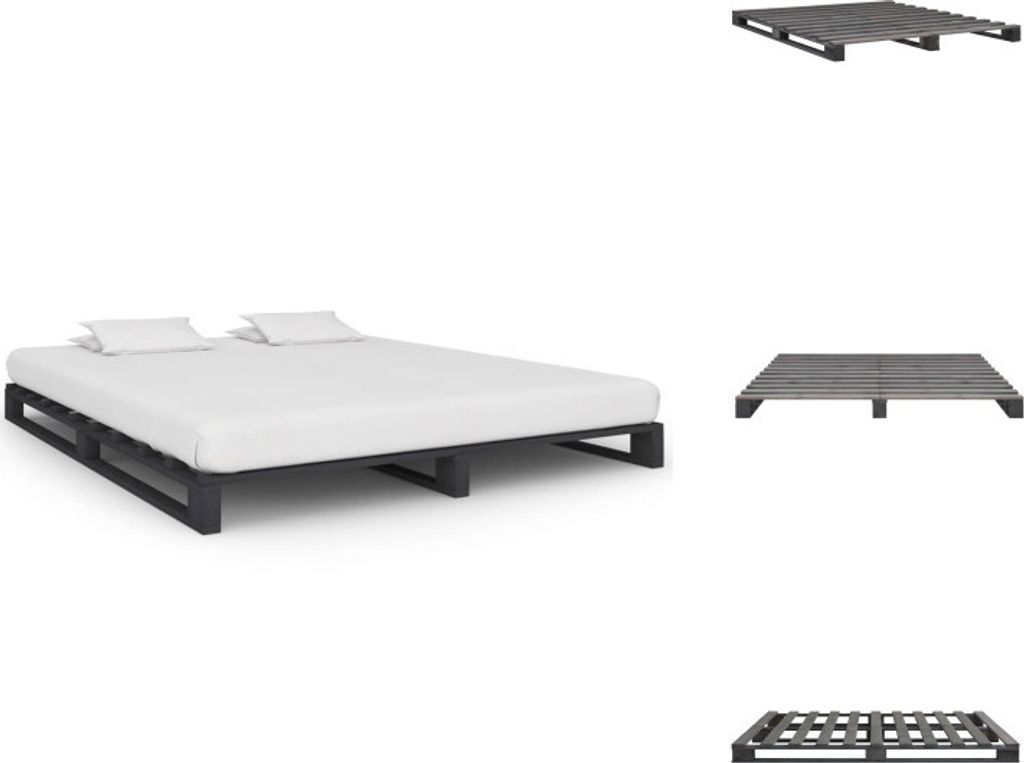 vidaXL Palettenbett Grau Massivholz Kiefer 160×200 cm - Betten & Bettgestelle