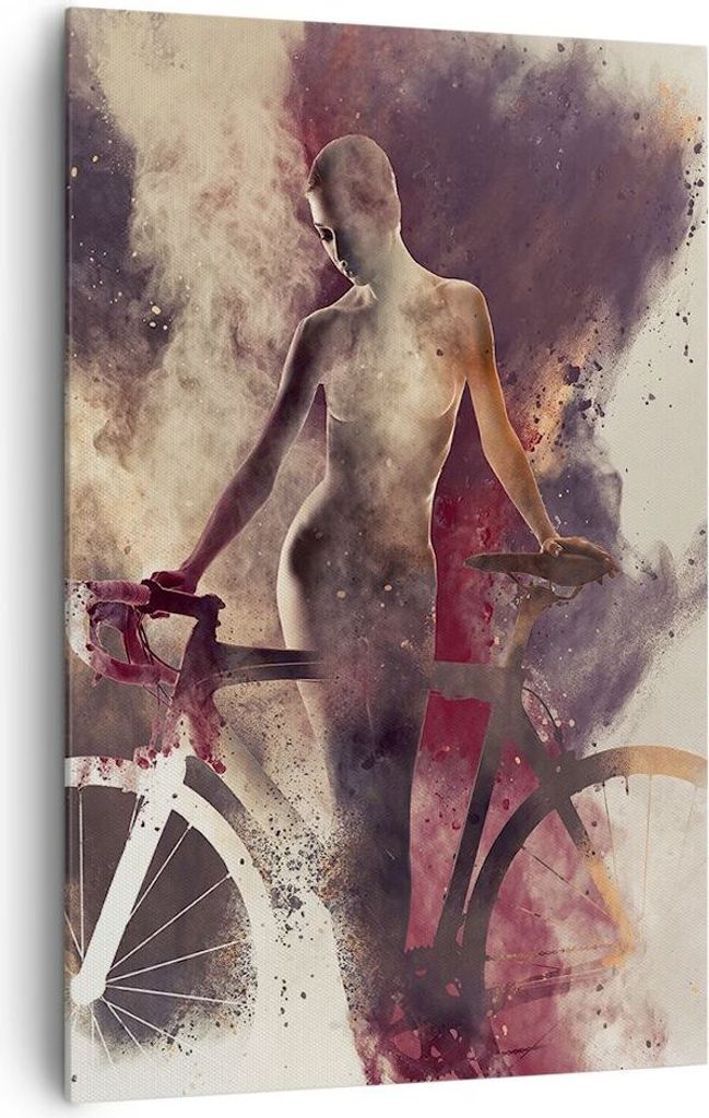 Bild auf Leinwand - Leinwandbild - Einteilig - Körper Mädchen Fahrrad Illustration - 80x120cm - Wand Bild - Wandbilder - Leinwanddruck - Wanddeko...