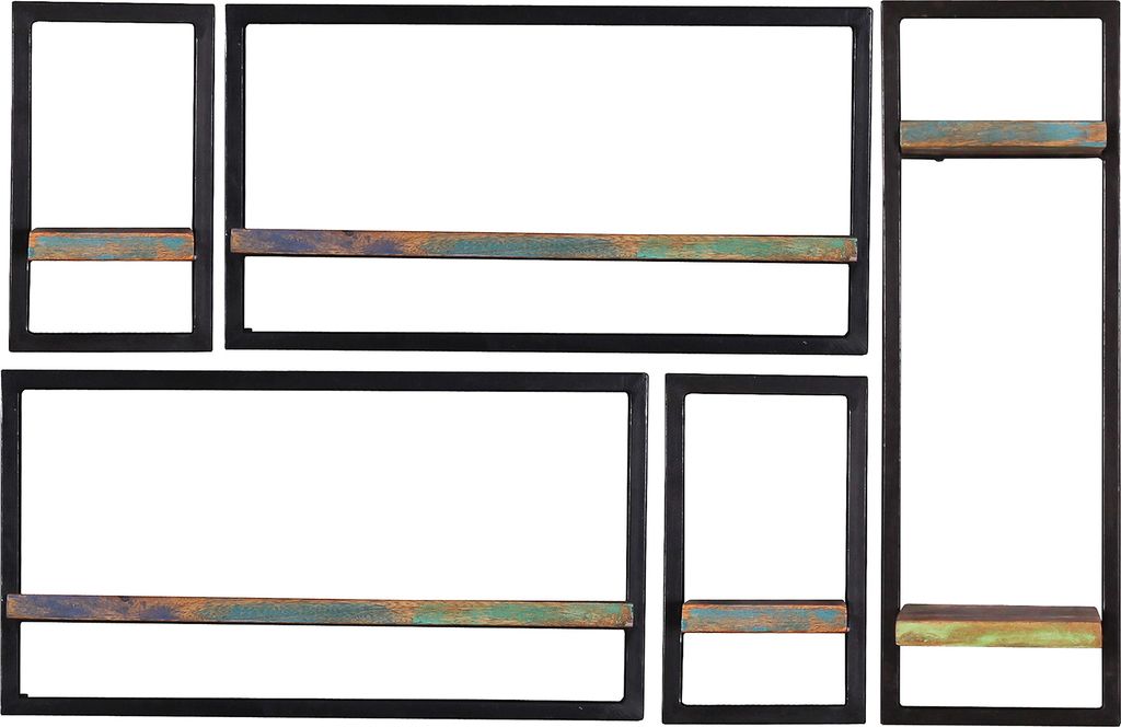SIT Möbel Wand-Regal-Set | 5-tlg. | Böden Altholz lackiert bunt | Rahmen Metall schwarz | B 120 x T 25 x H 75 cm | 09101-04 | Serie RIVERBOAT