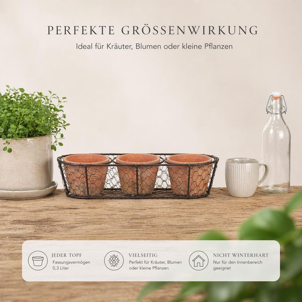 Esschert Design AT 3 Töpfe im Drahtkorb; AT11 Pflanzkübel