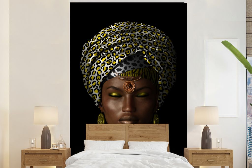 MuchoWow Fototapete für Wohnzimmer oder Schlafzimmer Wandtapete Vinyl Motivtapete Frauen - Accessoires - Gelb - 195x300 cm - Das Hintergrundbild