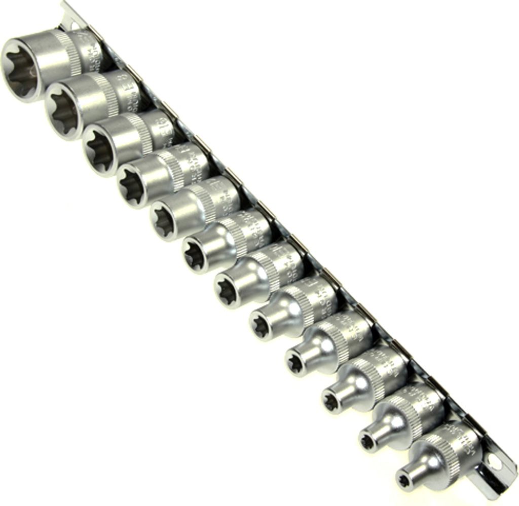 12 x Steckschlüssel Satz Nuss TORX E-Profil E4 - E20 Einsätze auf Steckleiste