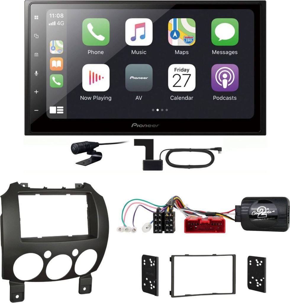 Pioneer SPH-DA250DAB CarPlay Android Auto USB Einbauset für Mazda 2 2008-2014