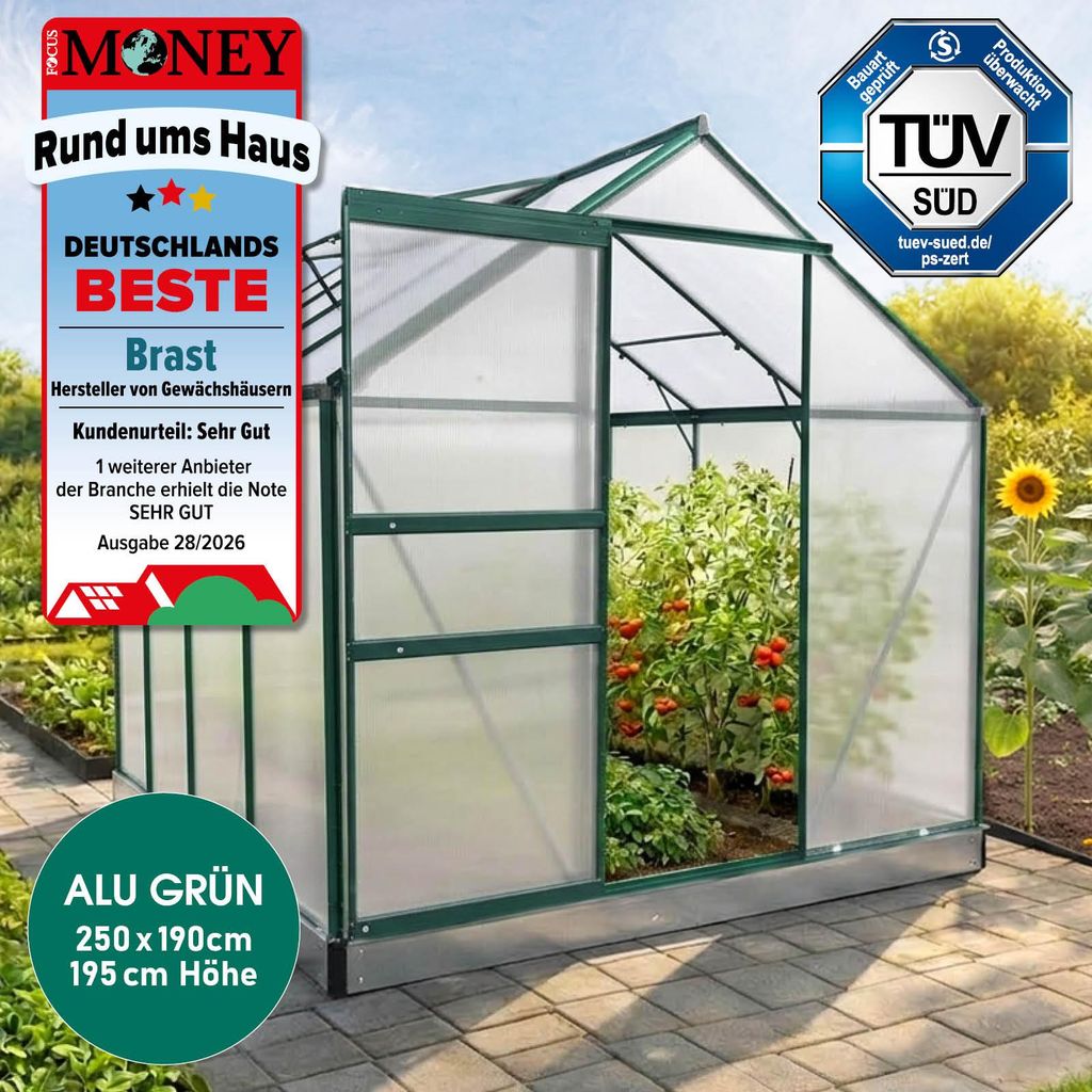 BRAST Gewächshaus Aluminium mit Fundament | 250x190x195cm | Produktbild 