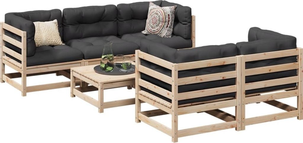 Möbel 6-tlg. Garten-Sofagarnitur mit Kissen Massivholz Kiefer - Gartenmöbelset 3299290
