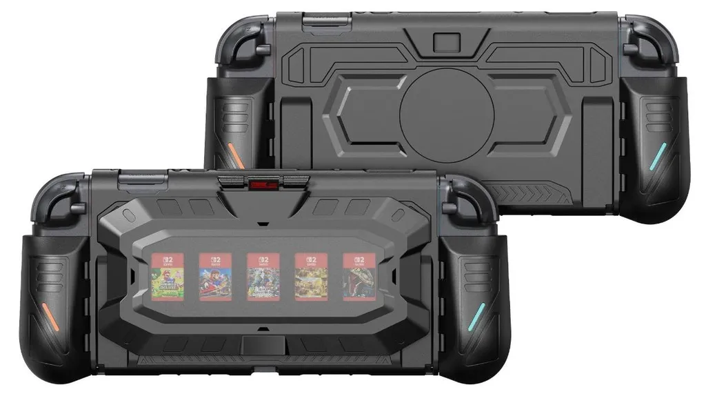 Coque Switch 2 Style Mecha Noir INF avec Rangement de Jeux Intégré