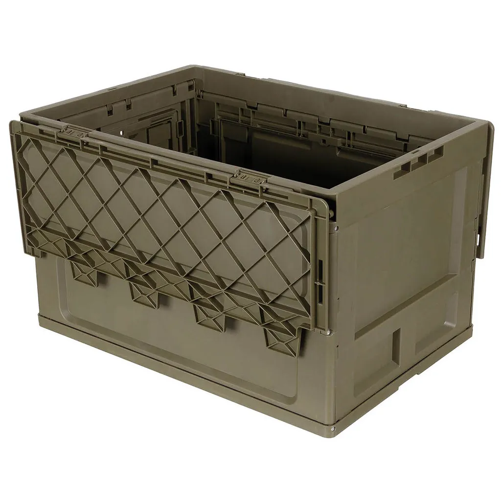 Boîte plastique pliable olive 60L - Bac de rangement robuste empilable