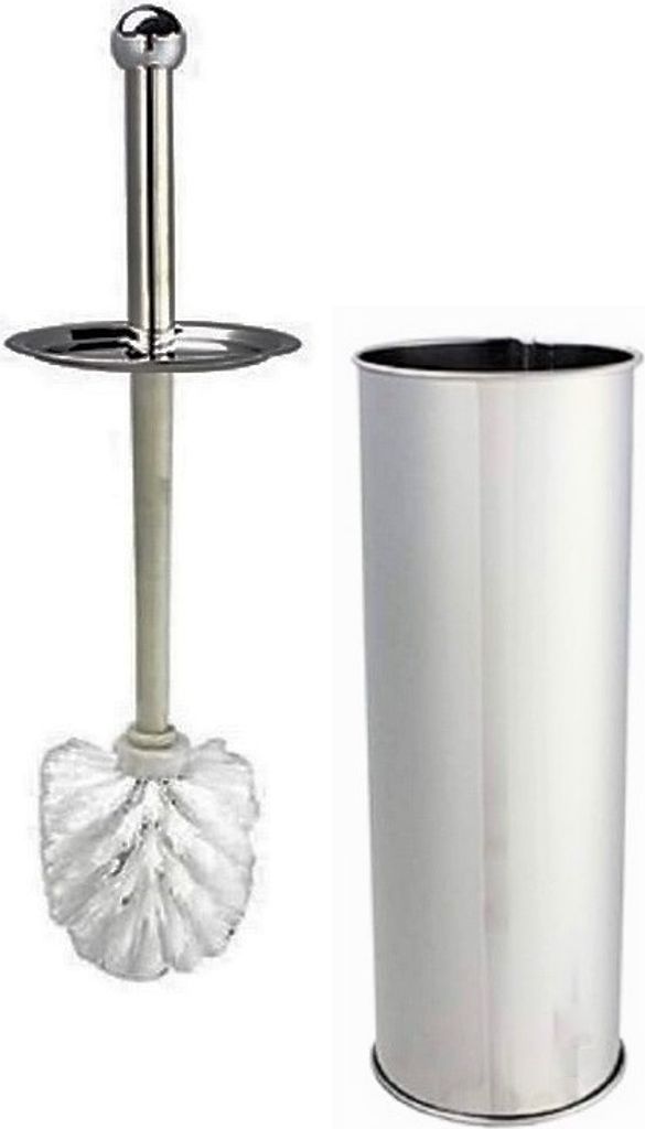WC-Set, Edelstahl, D= 10 cm, H=38 cm, Bürste weiß, Edelstahl + PP