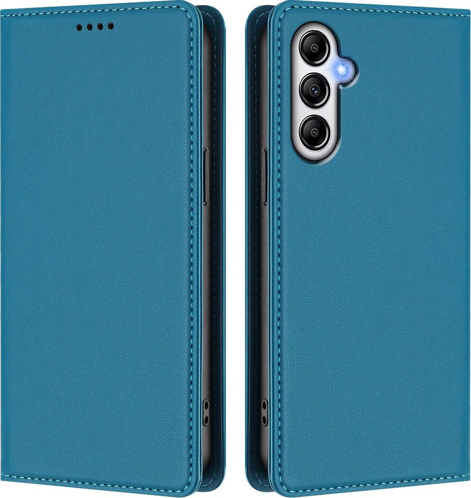 Handyhülle für Samsung Galaxy A54 5G, Kunstleder Klapphülle Stoßfeste Magnetische Hülle mit Ständer Blau