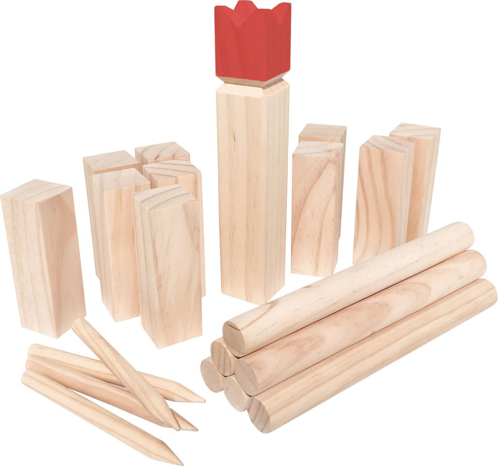 WELLGRO Kubb Spiel 22-tlg. - für 2 - 12 Spieler, massiv Produktbild 1