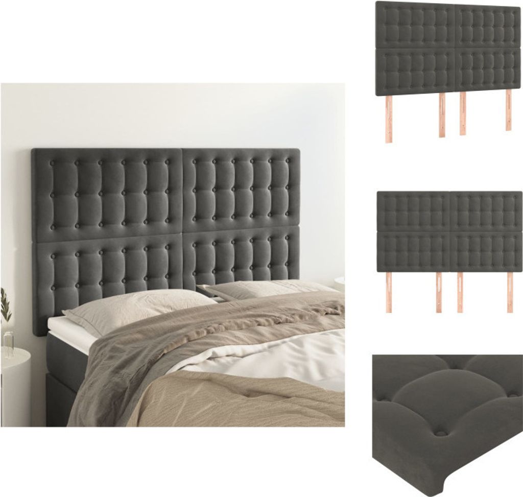vidaXL Kopfteile 4 Stk. Dunkelgrau 72x5x78/88 cm Samt - Kopf- & Fußenden