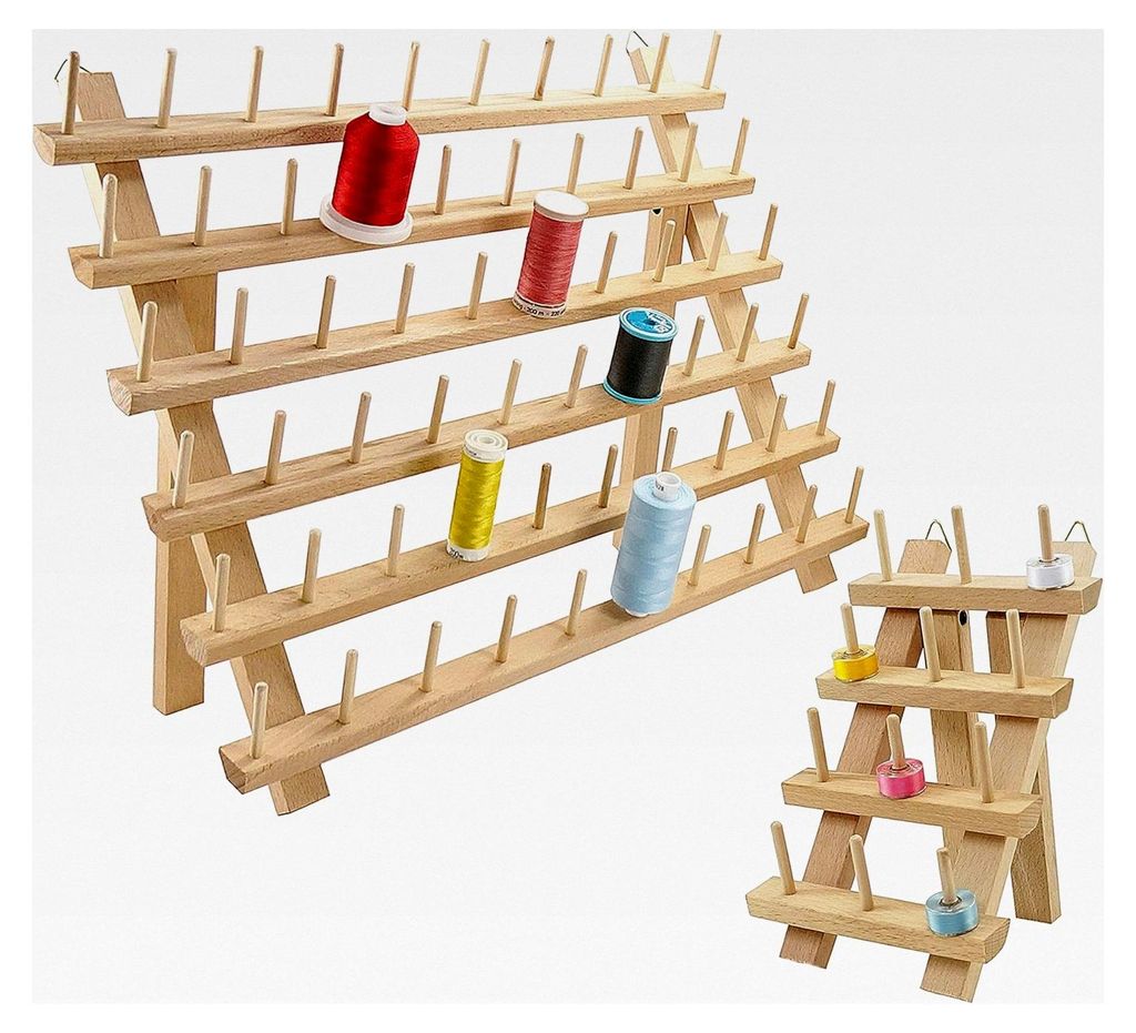 60 Spulen + 12 Spulen Holz Fadenhalter/Garnhalter/Fadenspulen Organizer mit Haken zum Aufhängen für Stickerei, Quilten, Nähen, Haare Flechten