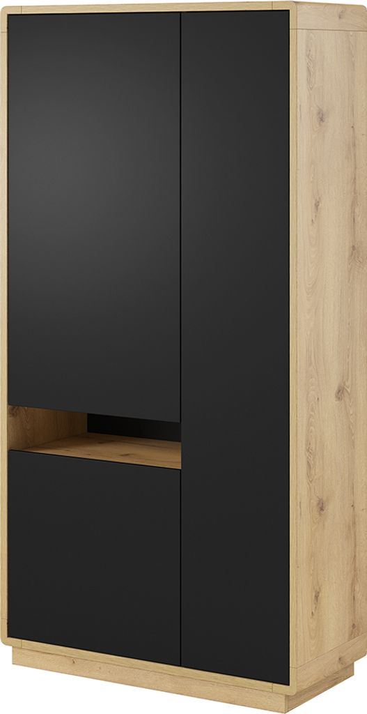 Moderner Wohnzimmerschrank Eiche Taurus Nb. ALBANY-83 mit Absetzungen in schwarz matt, B/H/T: ca. 92/181/40 cm