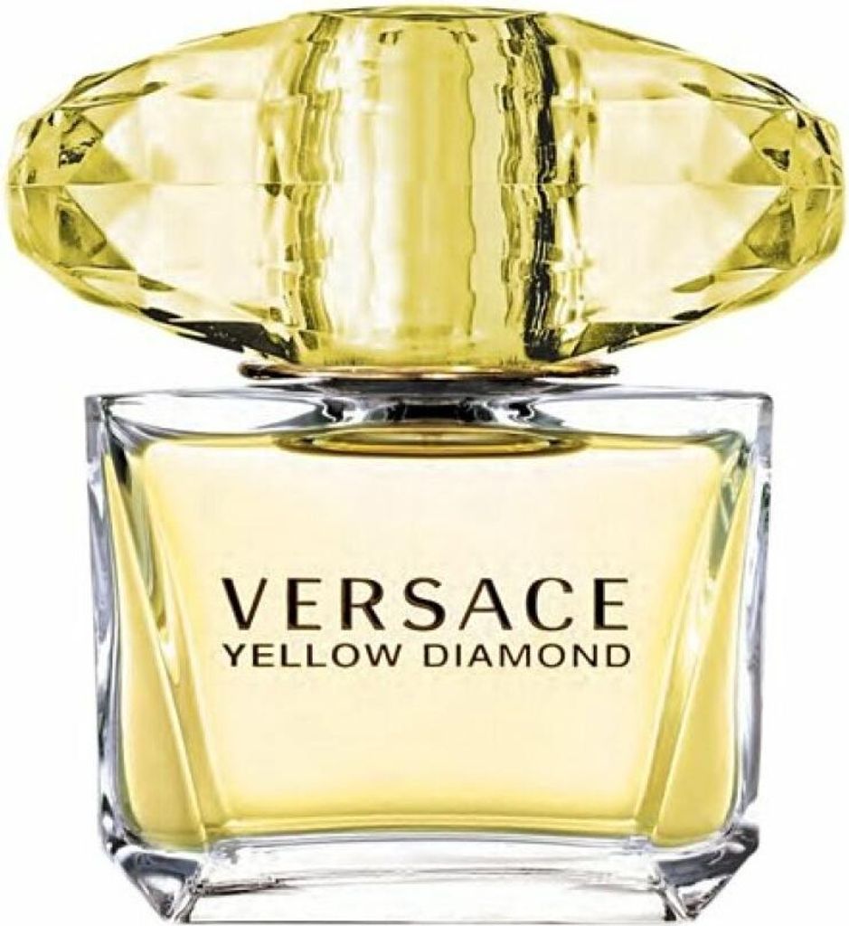 A product shot of a bottle of Versace Yellow Diamond perfume.