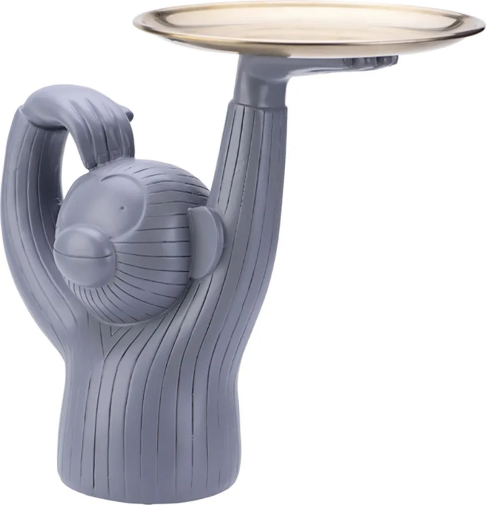 Statue singe vide-poche Crazy Monkey en résine grise déco TechKidz