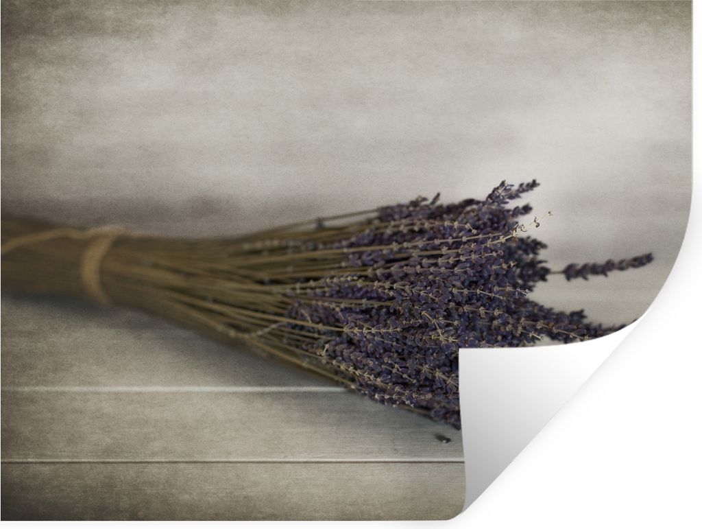 MuchoWow Wandtattoo Wandsticker Wandaufkleber Blumenstrauß aus getrocknetem Lavendel 120x90 cm Selbstklebend und Repositionierbar - Aufkleber