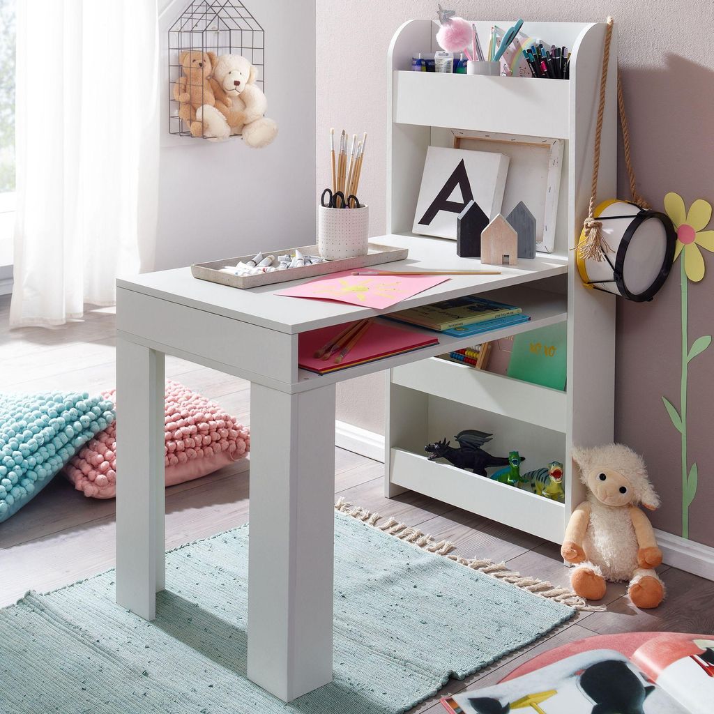 Bureau enfant blanc 90x50x110 cm bureau peinture chambre Image du produit 