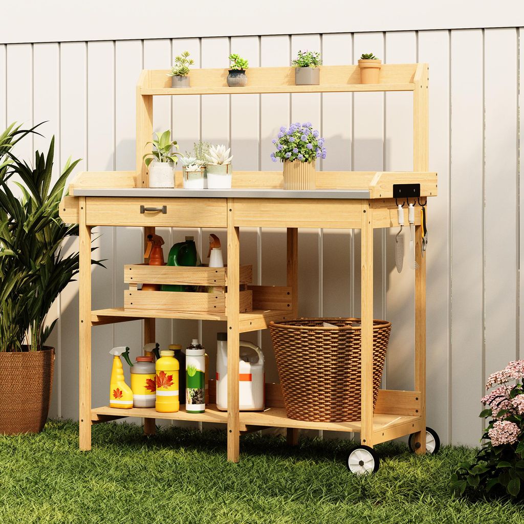 Table de jardinage 112 x 43 x 120 cm avec tiroirs | Bois et Image du produit 