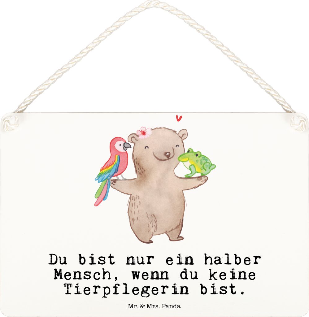 Mr. & Mrs. Panda holzbild Tierpflegerin Herz DIN A6 - Weiß - Geschenk, Türschild, Schild, wandtafel, Wandbild Holz, kleine aufmerksamkeit