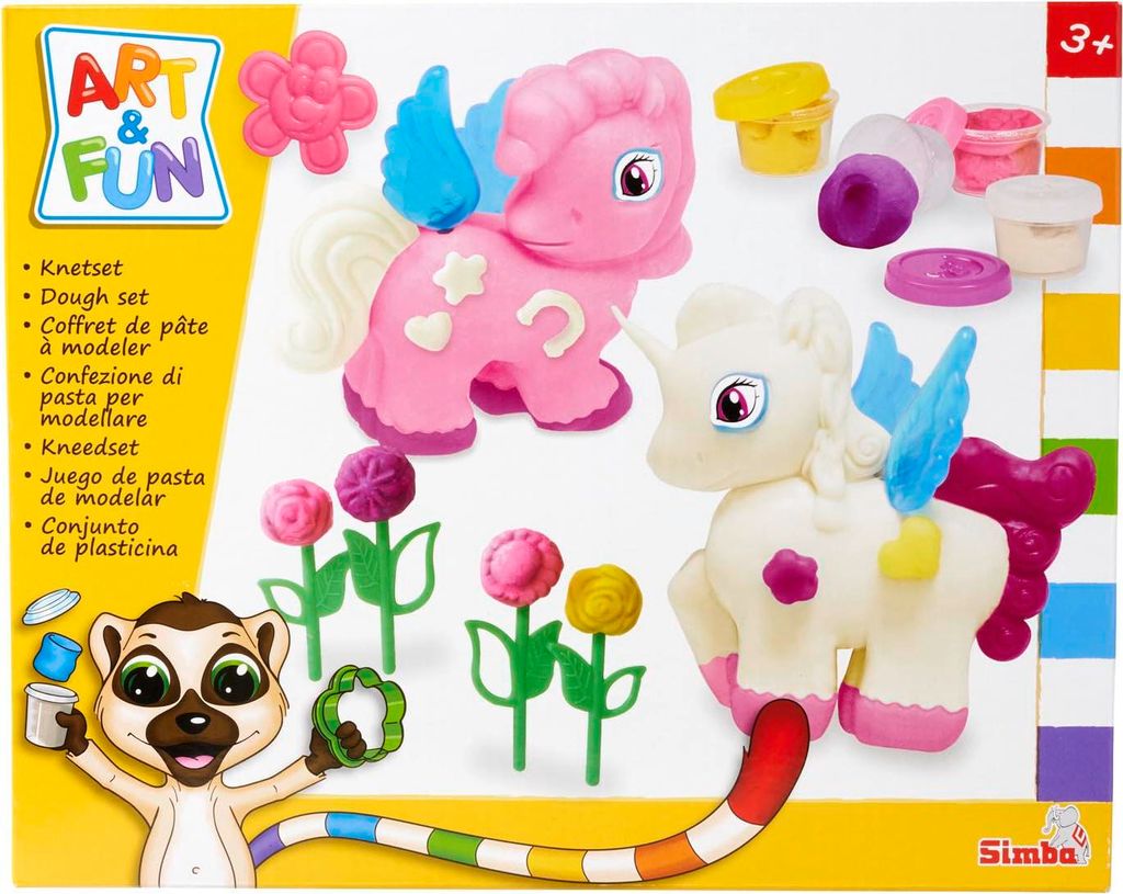 Simba 106326016 - Art and Fun Knetset Einhorn, 4X 50g Knete, 2X Einhorn-Form, Zubehör, ab 3 Jahre