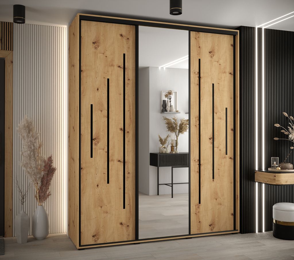 Kleiderschrank YVONA 13 - 200/45 cm, Eiche handwerklich / schwarz