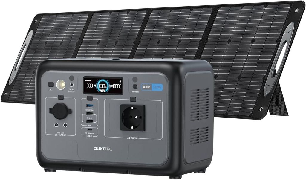 Stromerzeuger Solargenerator 800W, 512Wh Tragbarer Powerstation,mit 200w Solarpanel Set