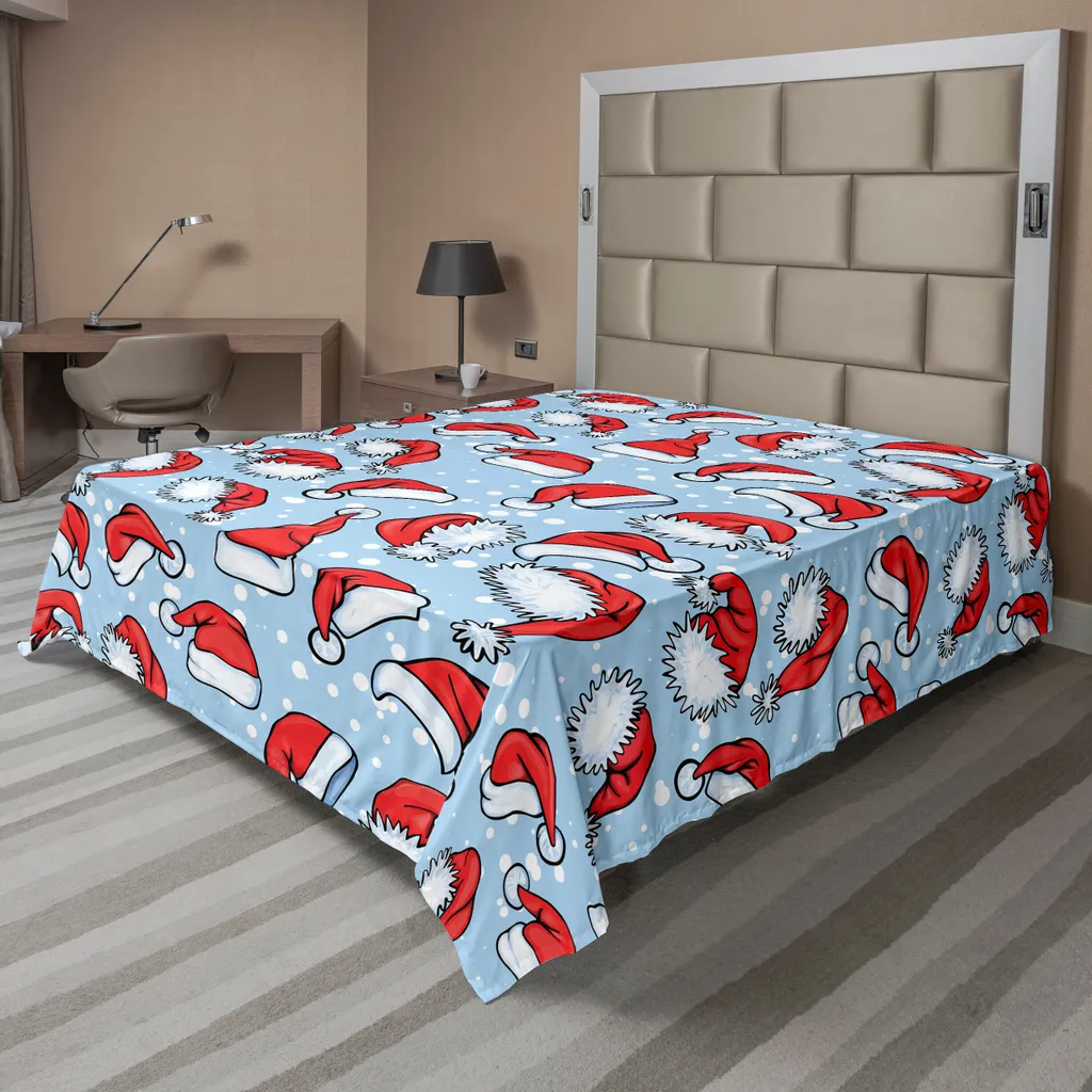Drap de dessus Noël bleu et rouge pour décoration de chambre Hiver