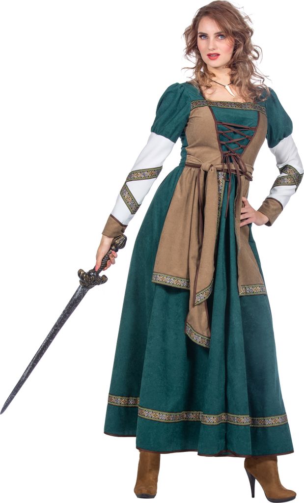 Kostüm Wikinger Kriegerin Ritterin Mittelalter Kleid grün, Produktbild 