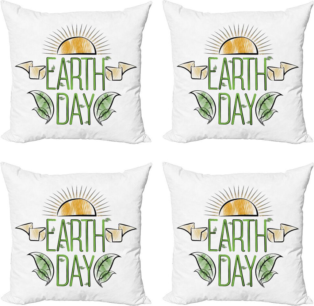 ABAKUHAUS Tag der Erde Kissenbezug Set (4 Stück), Sun Organic Life Design, Moderner Doppelseitiger Digitaldruck, 45 cm x 45 cm, Erde Gelb Lindgrün