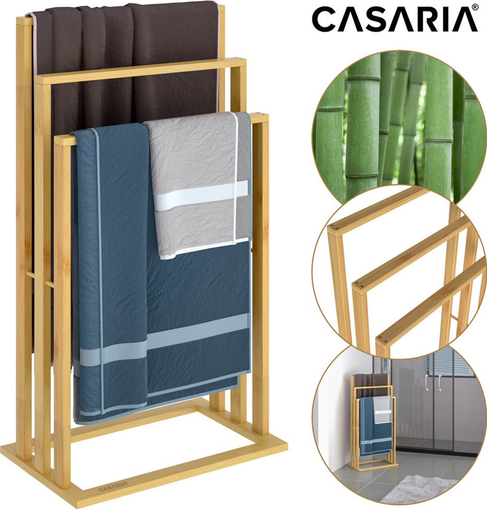 CASARIA® Handtuchständer Bambus 82x40x24cm 3 Bambusstangen Produktbild 3
