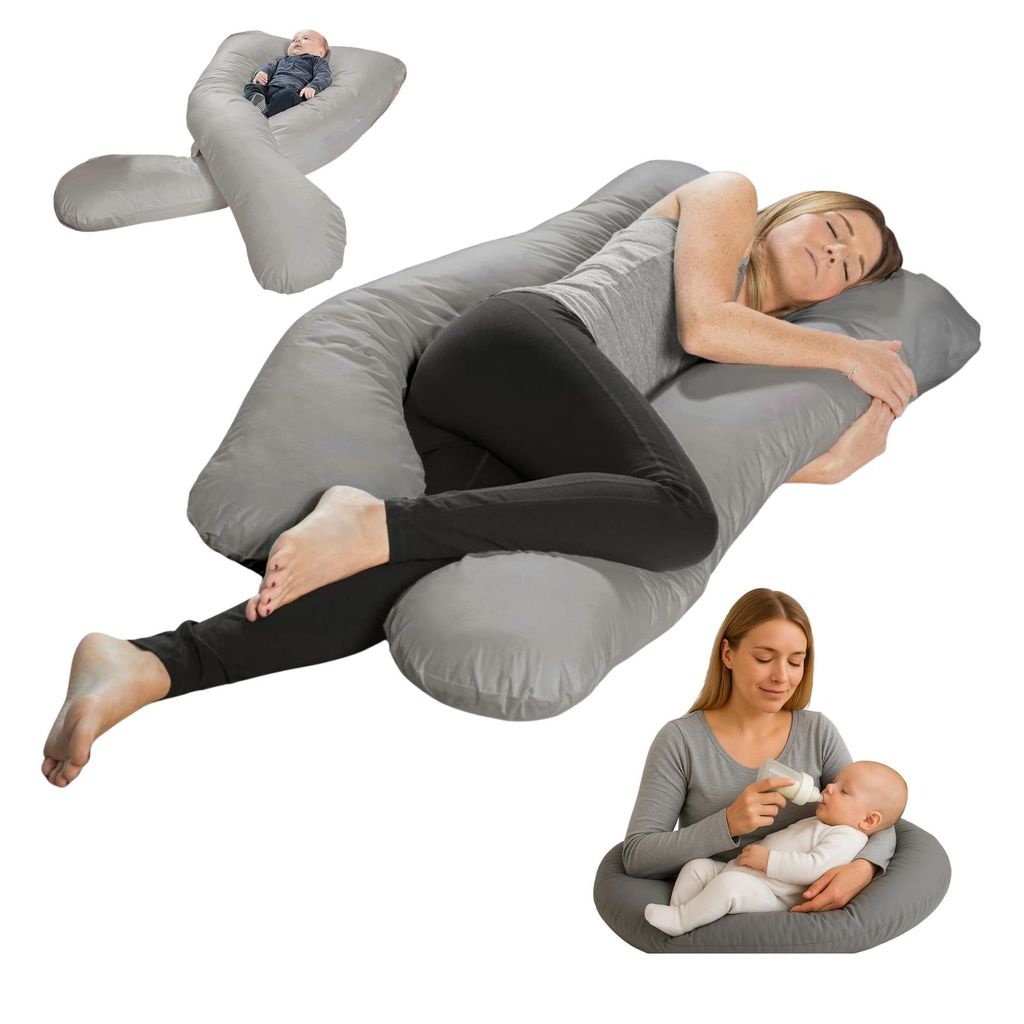 sleepling Bodypillow, Schwangerschaftskissen, Seitenschläferkissen, Lagerungskissen, Mikrofaser, 140 x 75 x 20 cm, grau