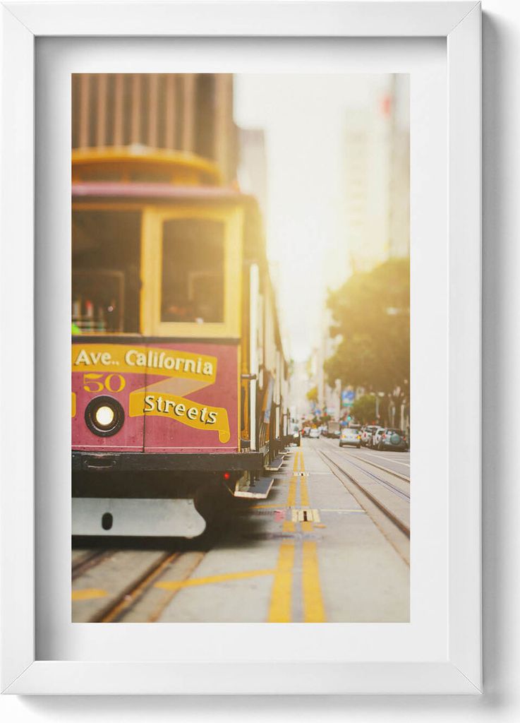 Straßenbahn in San Francisco– Wandbild mit Rahmen – Gerahmtes Bild – Wanddekoration – 20x30 cm – Weiß