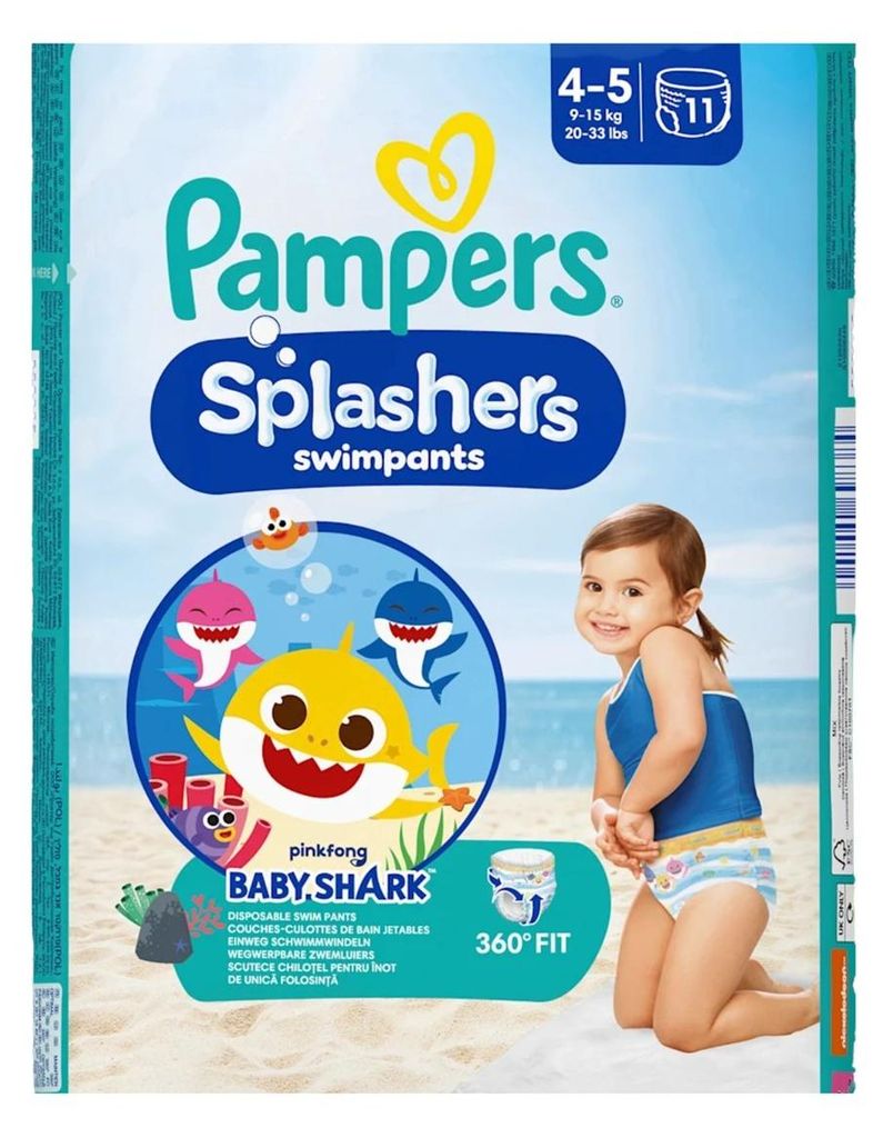Pampers Splashers Baby Shark Grösse 4-5 11 Windeln 9-15kg Produktbild 