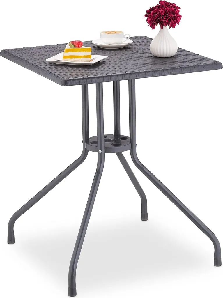 Table de terrasse résistante aux UV et pluie en métal et rotin gris