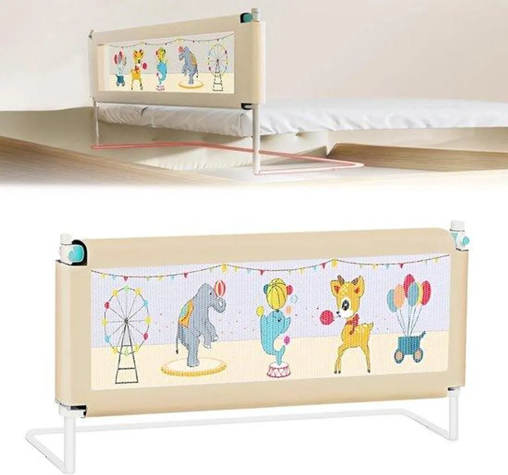 Barrière de lit avec filet respirant 150 cm - Sécurité enfant 2-8 ans