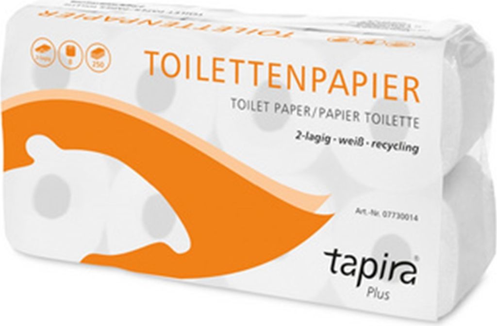 Tapira Toilettenpapier 2-lagig weiß recycling 8 Rollen à 250 Blatt