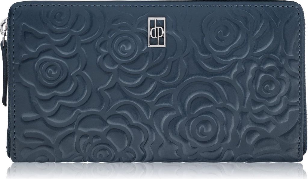 Paolo Peruzzi Damen Geldbörse Groß Echtleder Rundum-Reißverschluss 20 cm Dunkelblau
