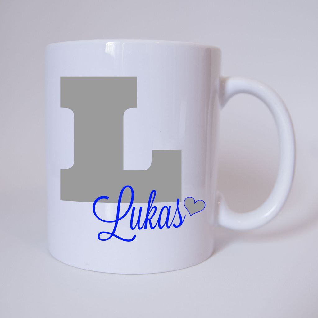 Namenstasse Buchstabe L, individueller Name (Grau/Blau) / Tasse / Kaffeetasse / Kaffeebecher