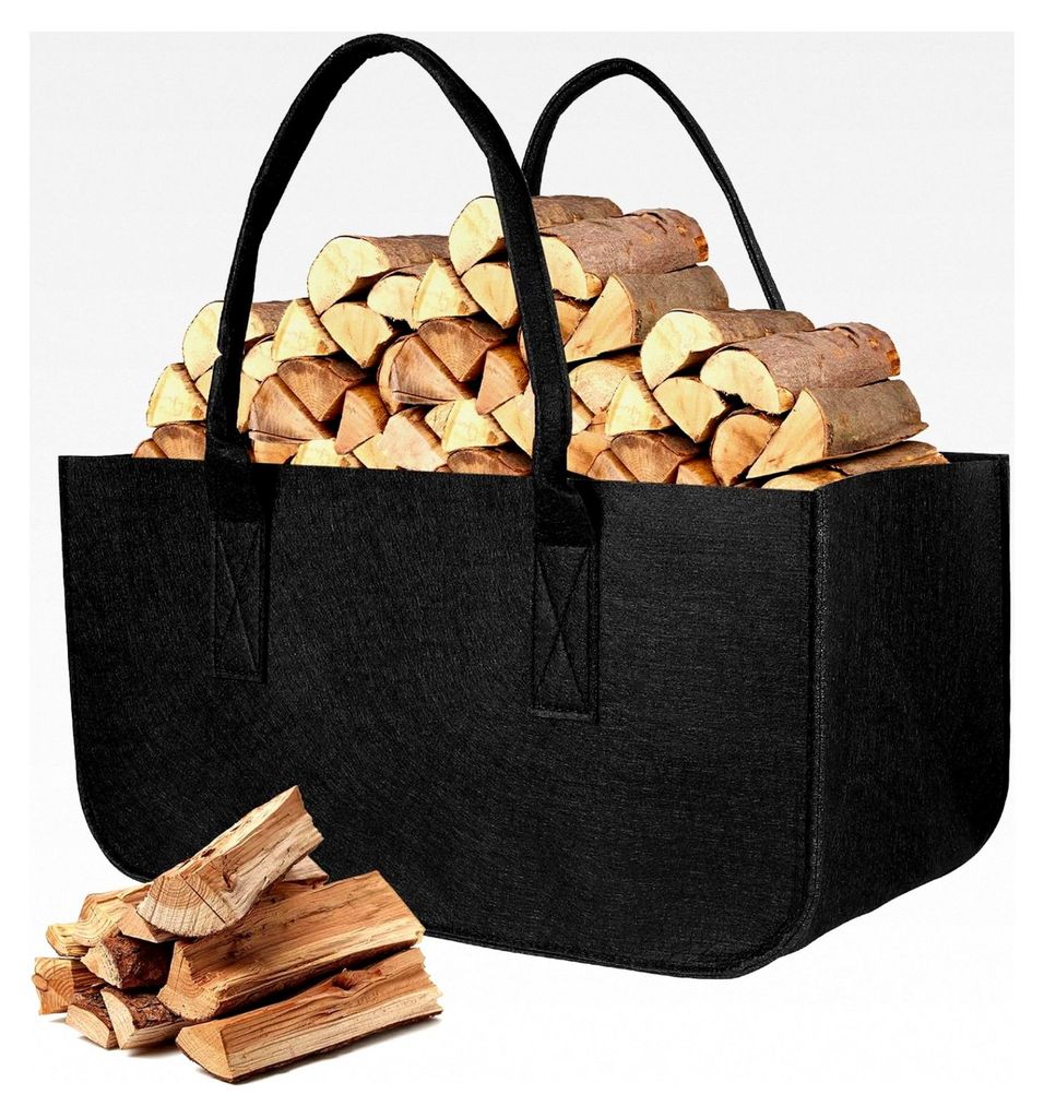 Filztasche Schwarz für Kaminholz, Einkaufstasche, Korb aus Filz, Zeitungsständer, 50x25x25cm, Aufbewahrungskorb für Holz und Zeitungen