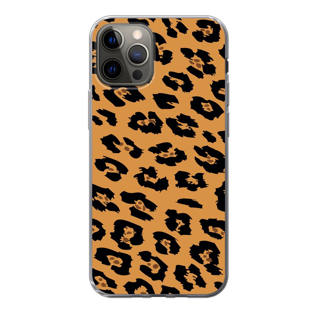 MuchoWow Handyhülle Schutzhülle Hülle für iPhone 13 Pro Pantherdruck - Orange - Schwarz Silikon Softcase Handy Hülle - Handy-Tasche