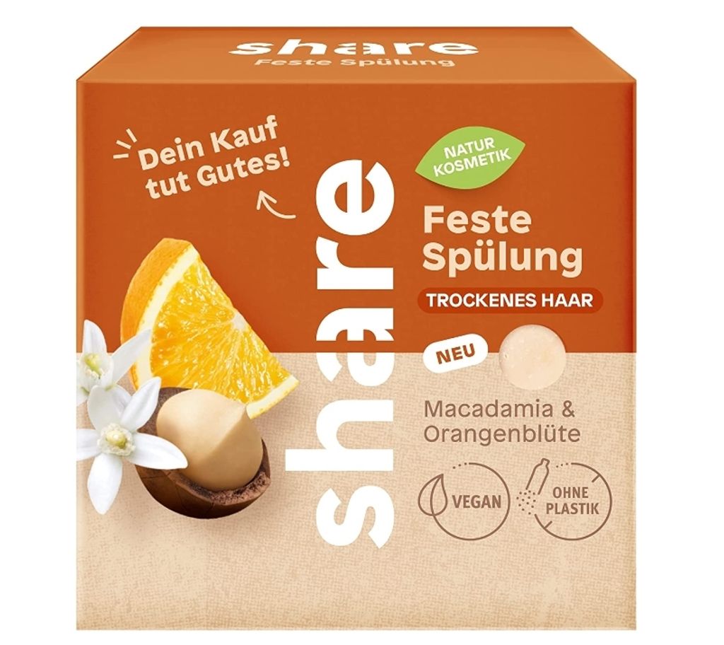 Share Solid Conditioner Macadamia & Orange Blossom 60g - Hair Conditioner for Dry Hair - Vegan Natural Cosmetics