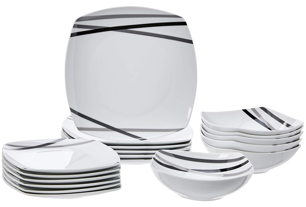 Set di stoviglie Amazon Basics, 18 pezzi, design moderno, Immagine del prodotto 