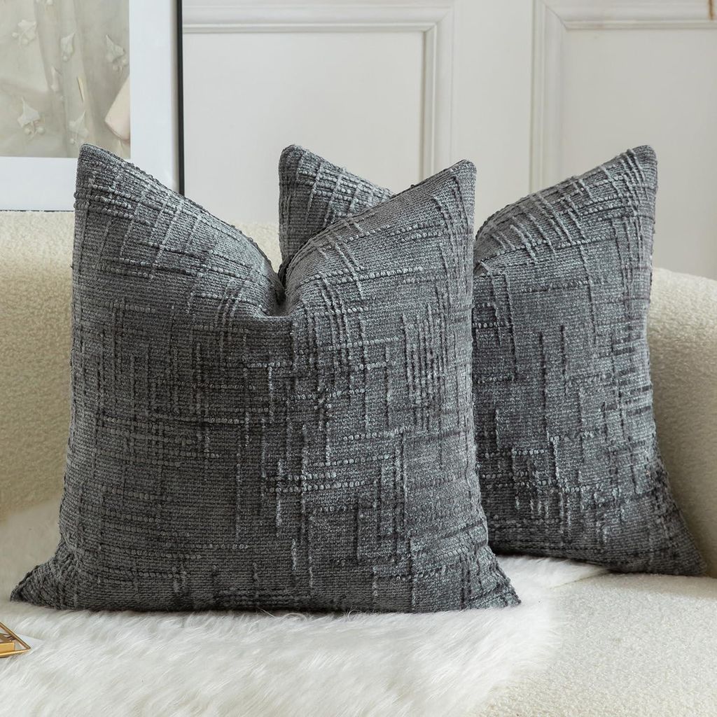 Set mit 2 Chenille-Kissenbezügen, 45 x 45 cm, dunkelgrau