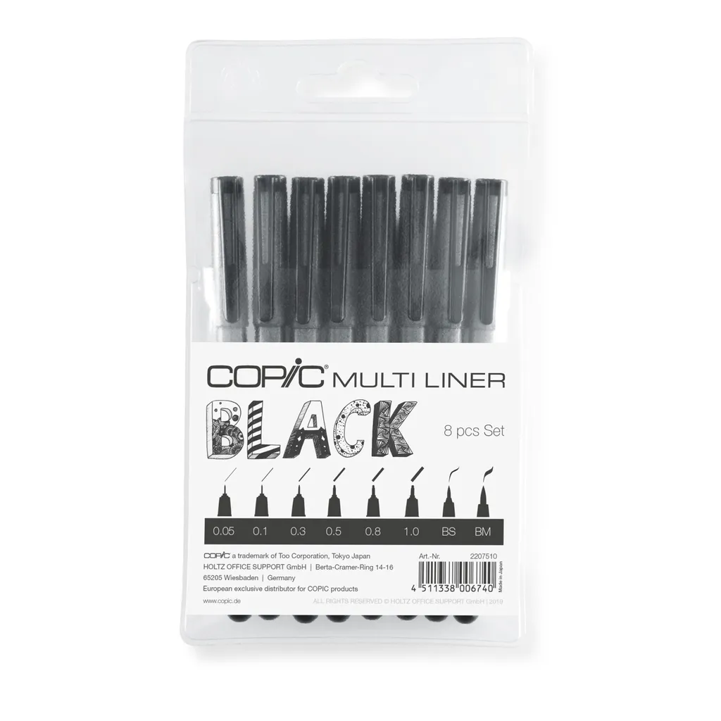 Traceur Noir Anti-Bavure Copic Multiliner Set 8 Tailles de Pointes